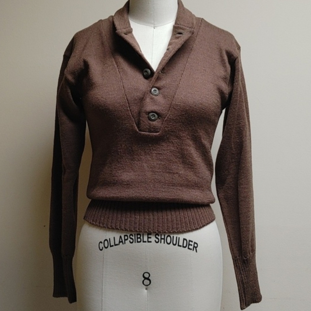 Olive Drab Military Army 5 Button Pull-Over Sweater